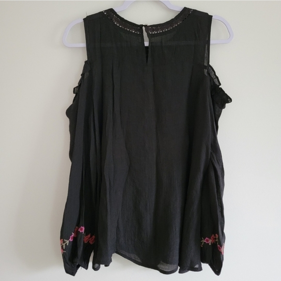 UMGEE Floral Embroidered Gauze Cotton Cold Sleeve Sheer Blouse Top S - Picture 3 of 9